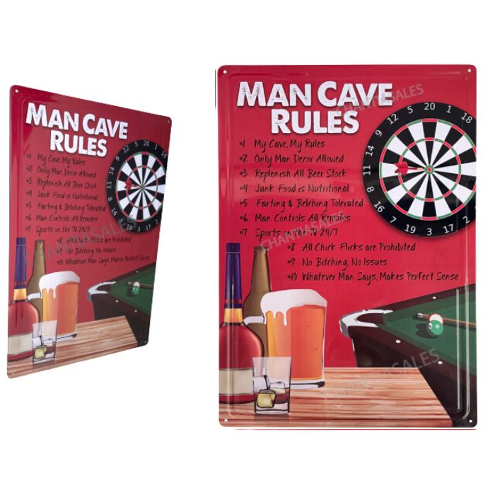 Plaque métal 12 po x 17 po Man Cave Rules