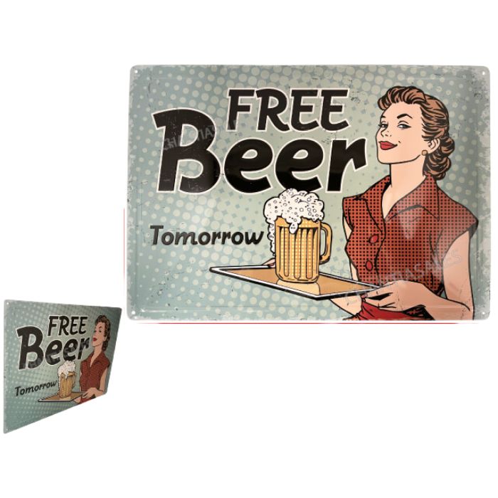 Plaque métal 17 po x 12 po Free Beer Tomorrow