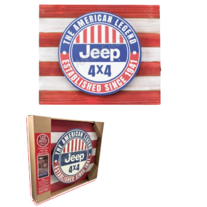 Plaque métal rond rétroéclairée DEL 18,75 po x 15,5 po Jeep sur bois