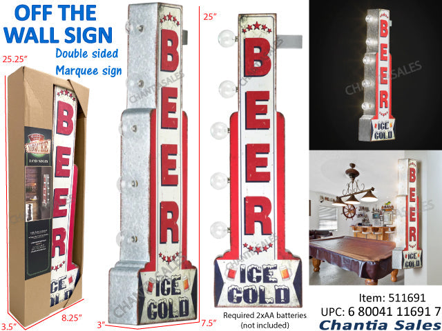 Plaque murale néon double face Beer Ice Cold