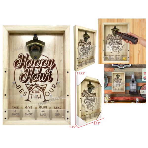 Plaque ouvre-bouteille avec réceptacle Happy Hour