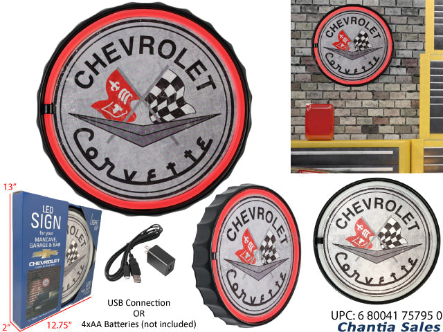 Plaque murale néon rond 13 po Chevrolet Corvette
