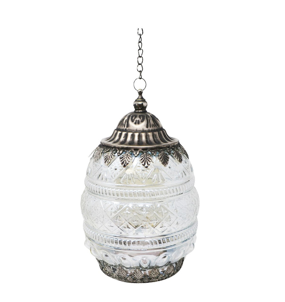 Lanterne illuminée suspendue en verre clair irisé