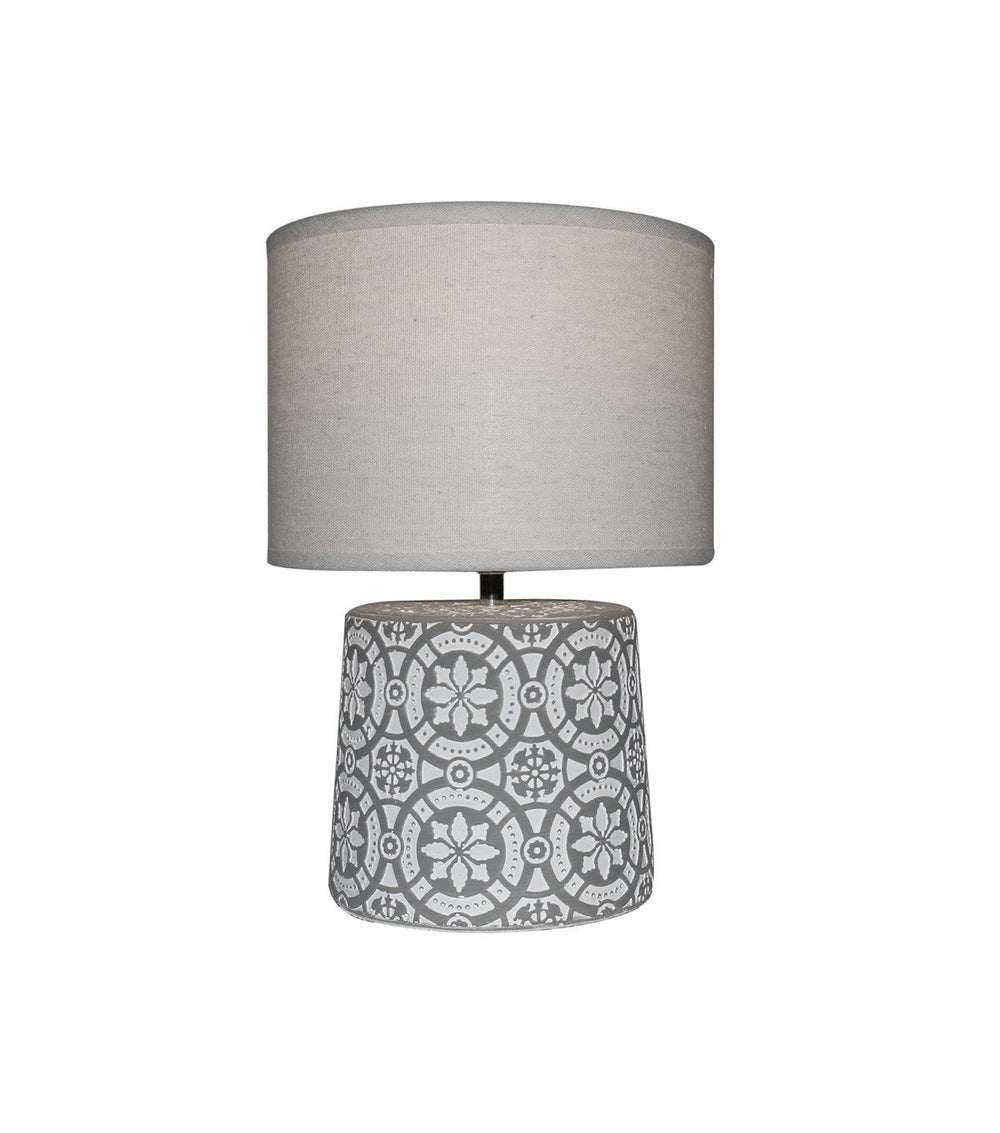Lampe de table base en ciment motif blanc et abat-jour blanc 14 po x 9 po