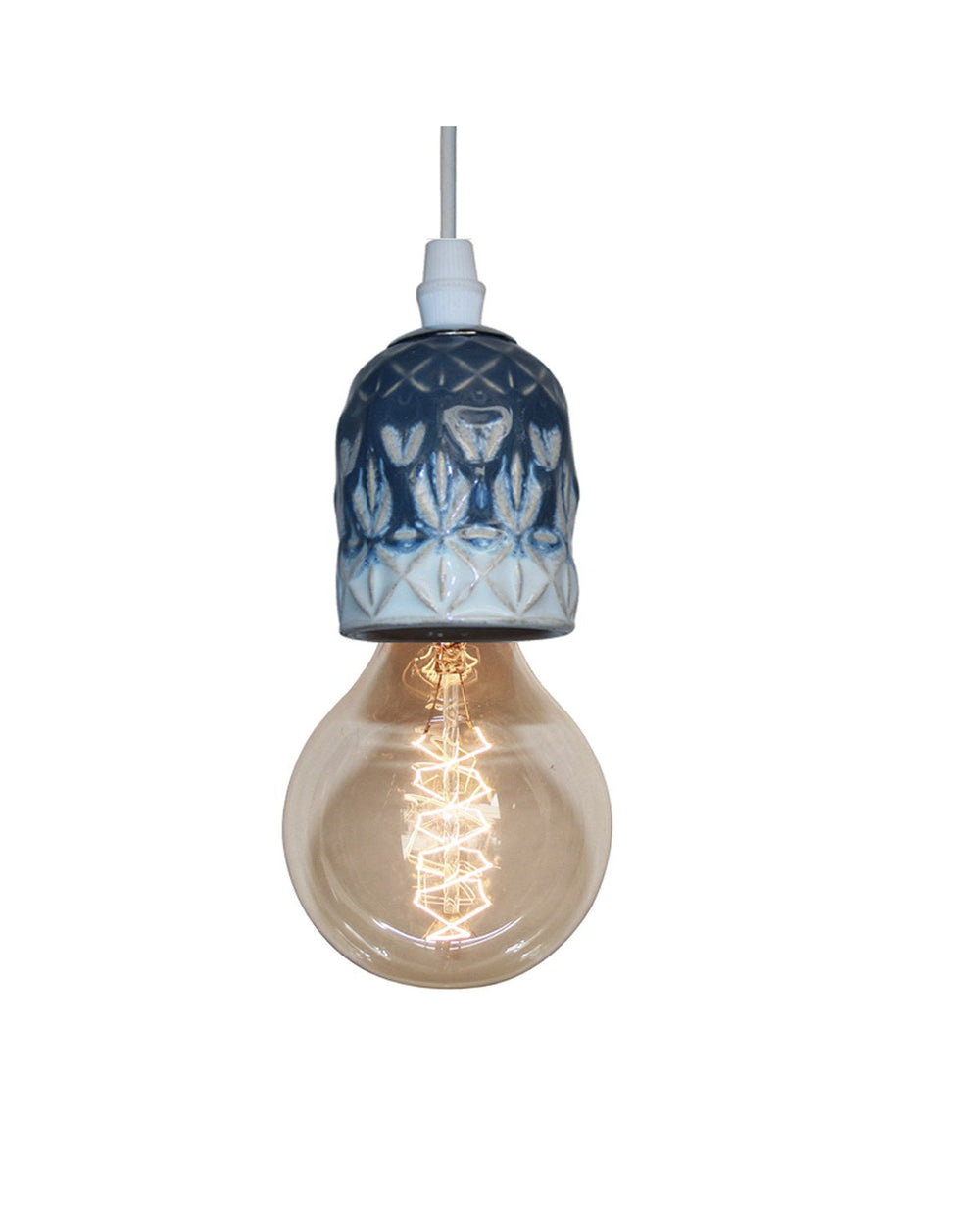 Lampe à suspendre en céramique bleu avec ampoule 2 po x 2 po x 3 po