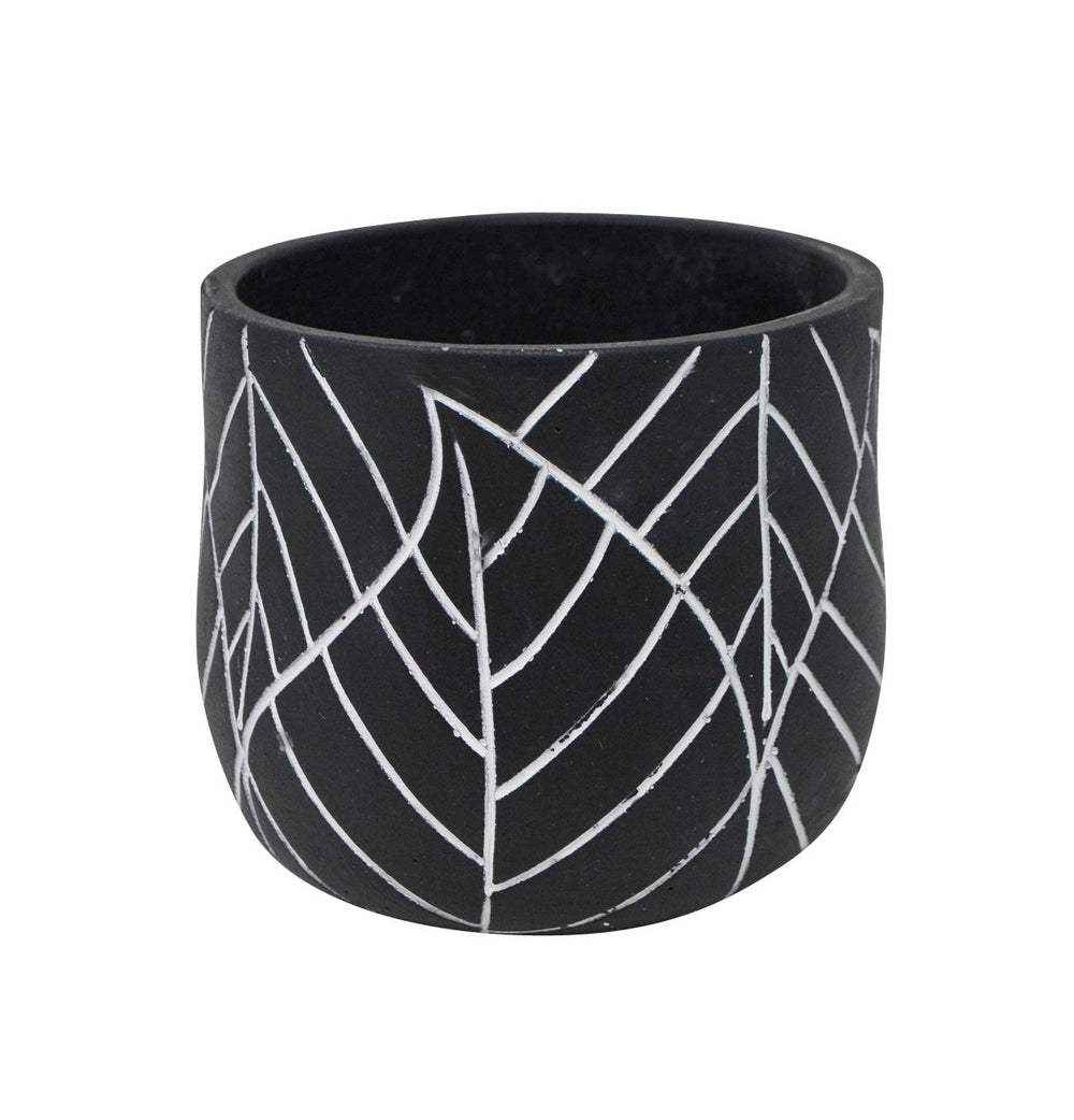 Cache-pot motif de feuille noir et blanc 6 po