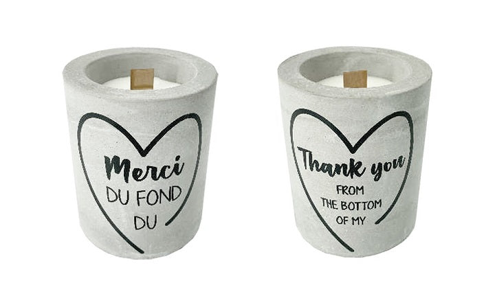 Chandelle en ciment 3 po x 4 po "merci du fond du coeur"