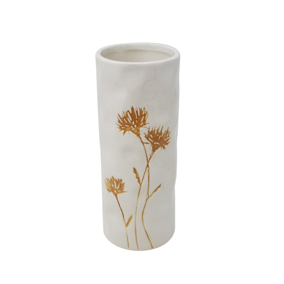Vase en céramique 3 po x 7,5 po avec fleurs blanc et jaune