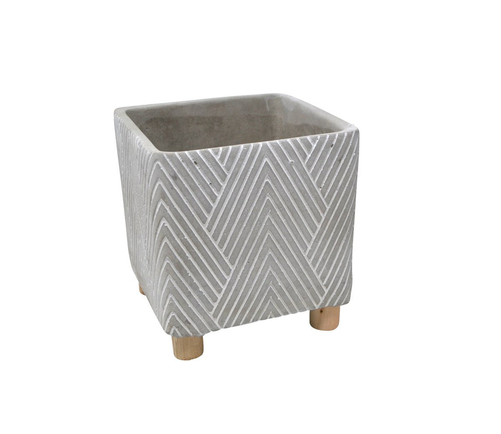 Cache-pot carré 5 po ciment chevron sur pattes