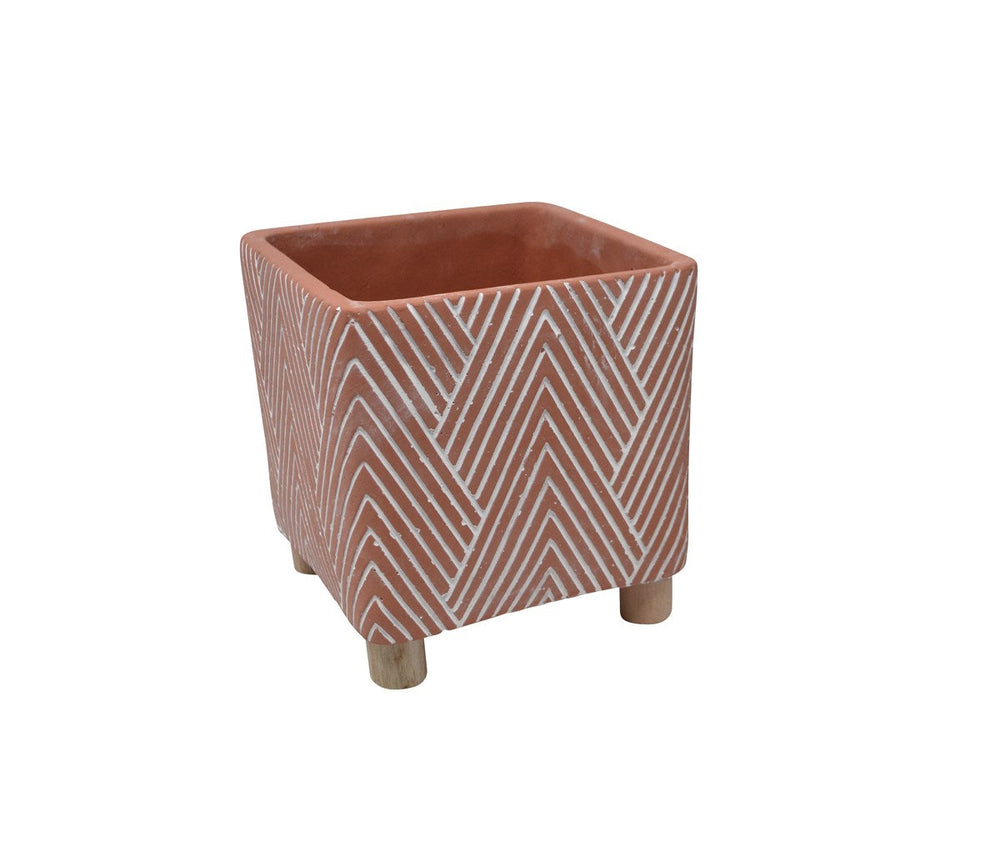 Cache-pot carré 5 po ciment chevron sur pattes