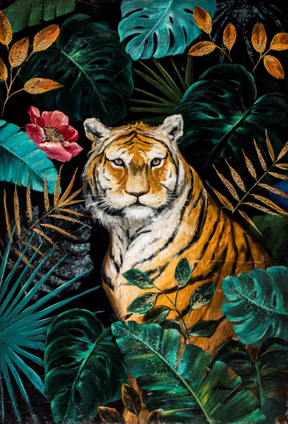 Tableau 16 po x 24 po tigre dans feuillage