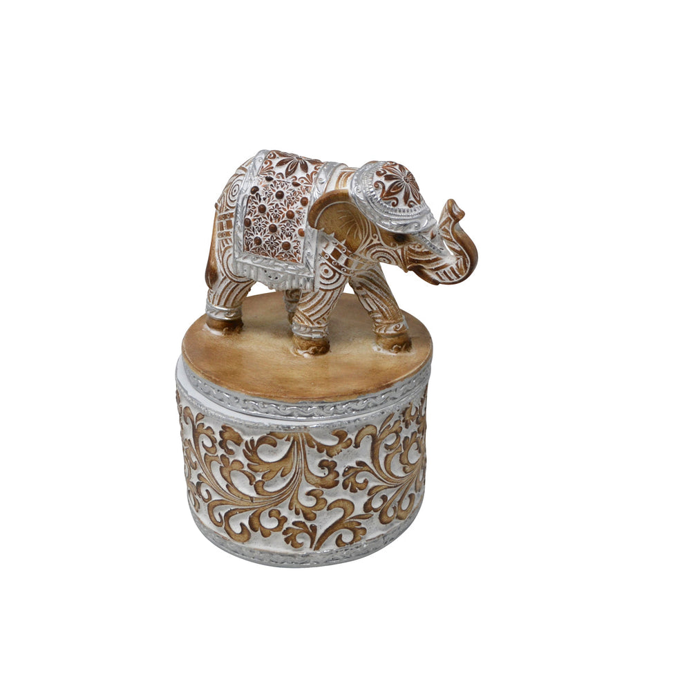 Boîte ronde avec couvercle éléphant 4 po x 3 po x 5 po
