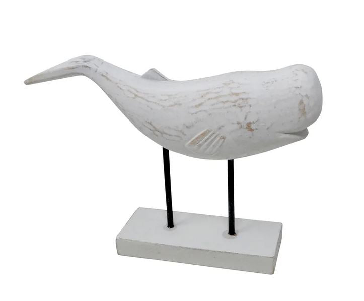 Baleine sur pied en bois 8 po x 2,5 po x 5,75 po blanche