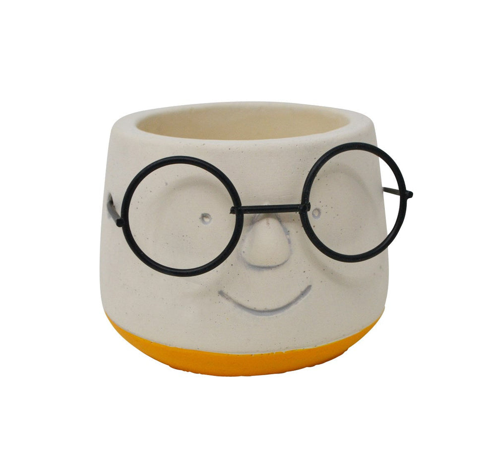 Vase 3 po visage avec lunettes beige et jaune