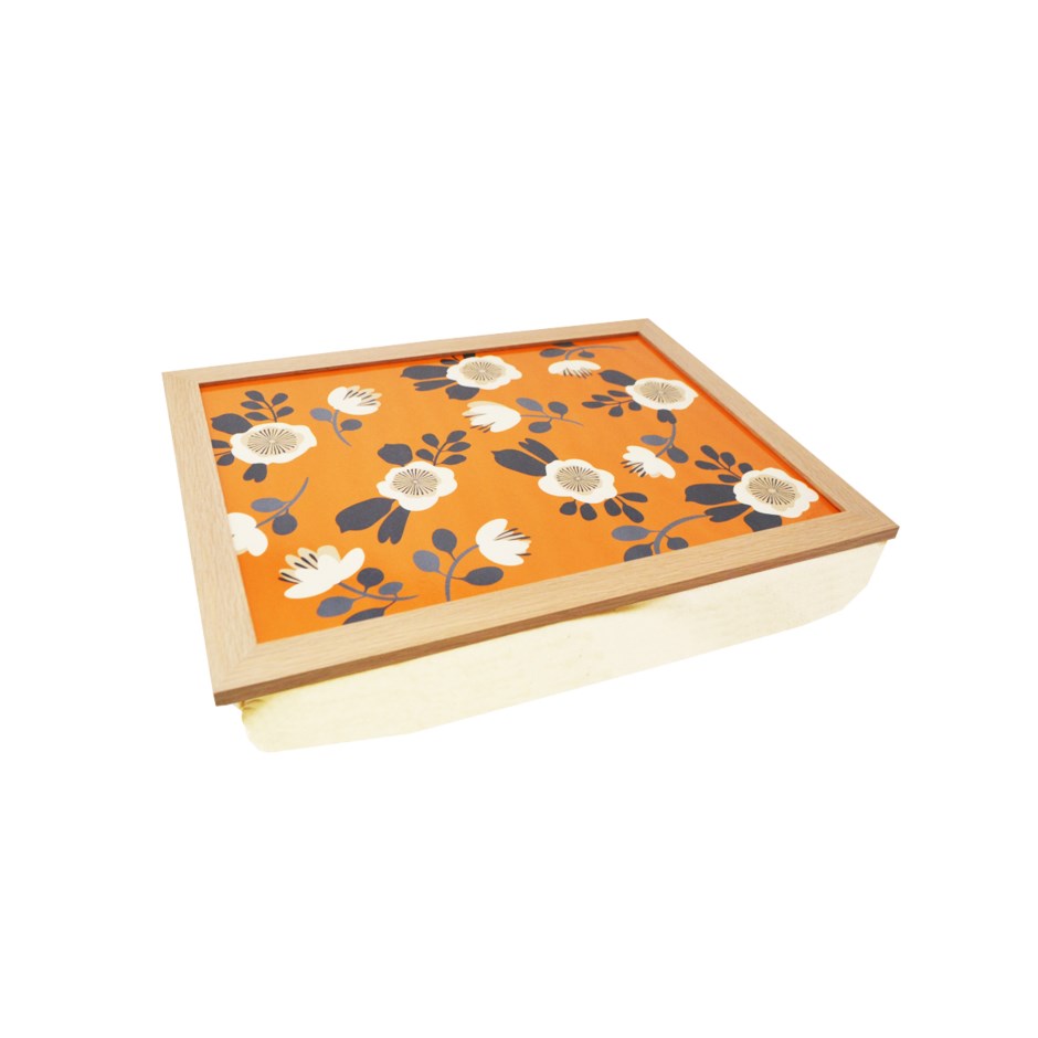 Coussin de lecture 13 po x 17 po fleuri ocre
