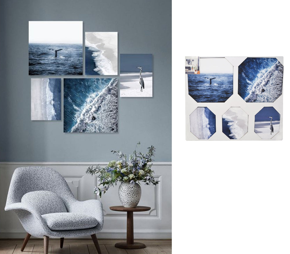 Ensemble de 5 tableaux (2 x 25 cm x 25 cm, 3 x 15 cm x 20 cm) océan