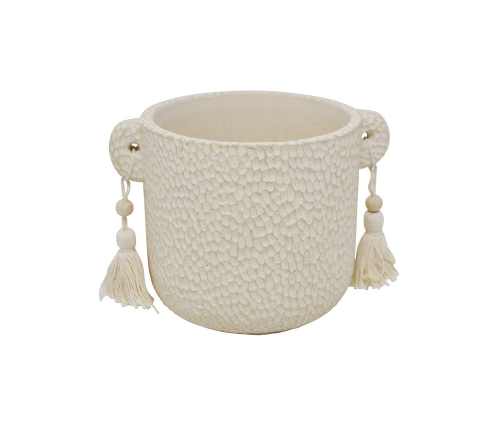 Vase 7 po x 5 po Uvita beige avec des pompons