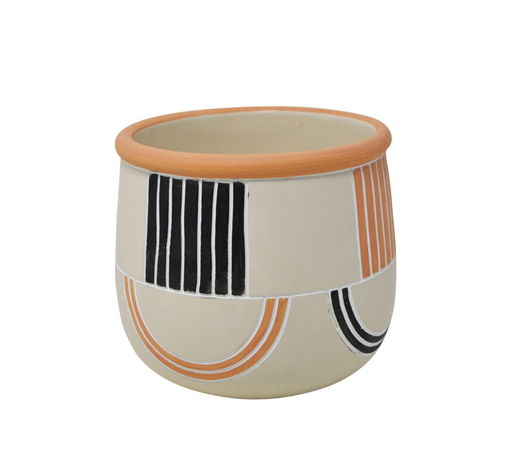 Cache-pot 6 po x 6 po x 5 po beige avec lignes orange et noire