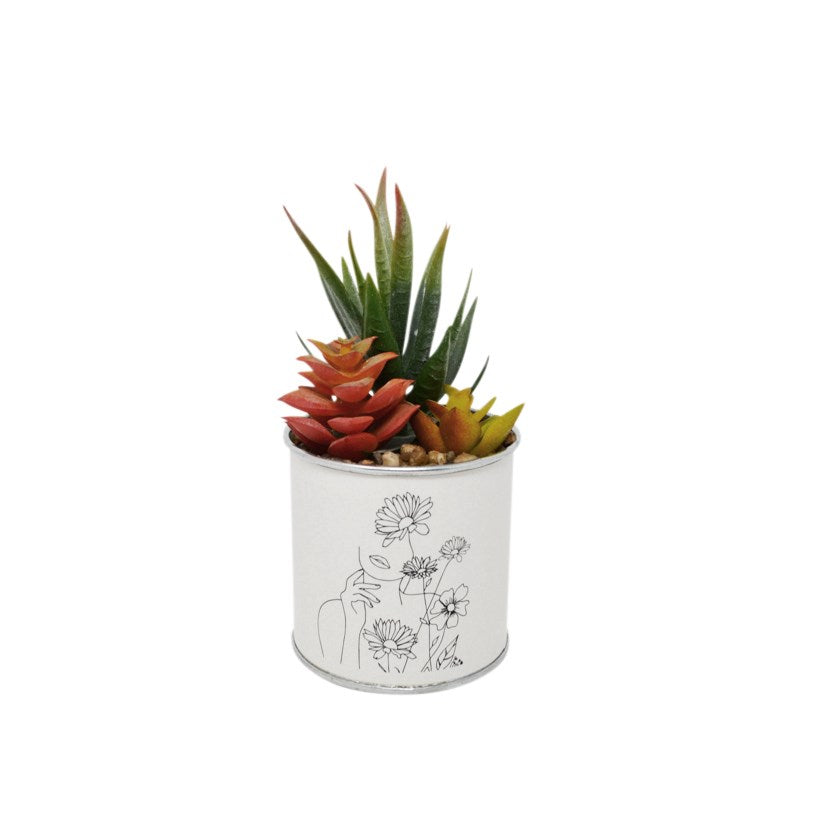 Plantes succulentes artificielles dans un pot en métal