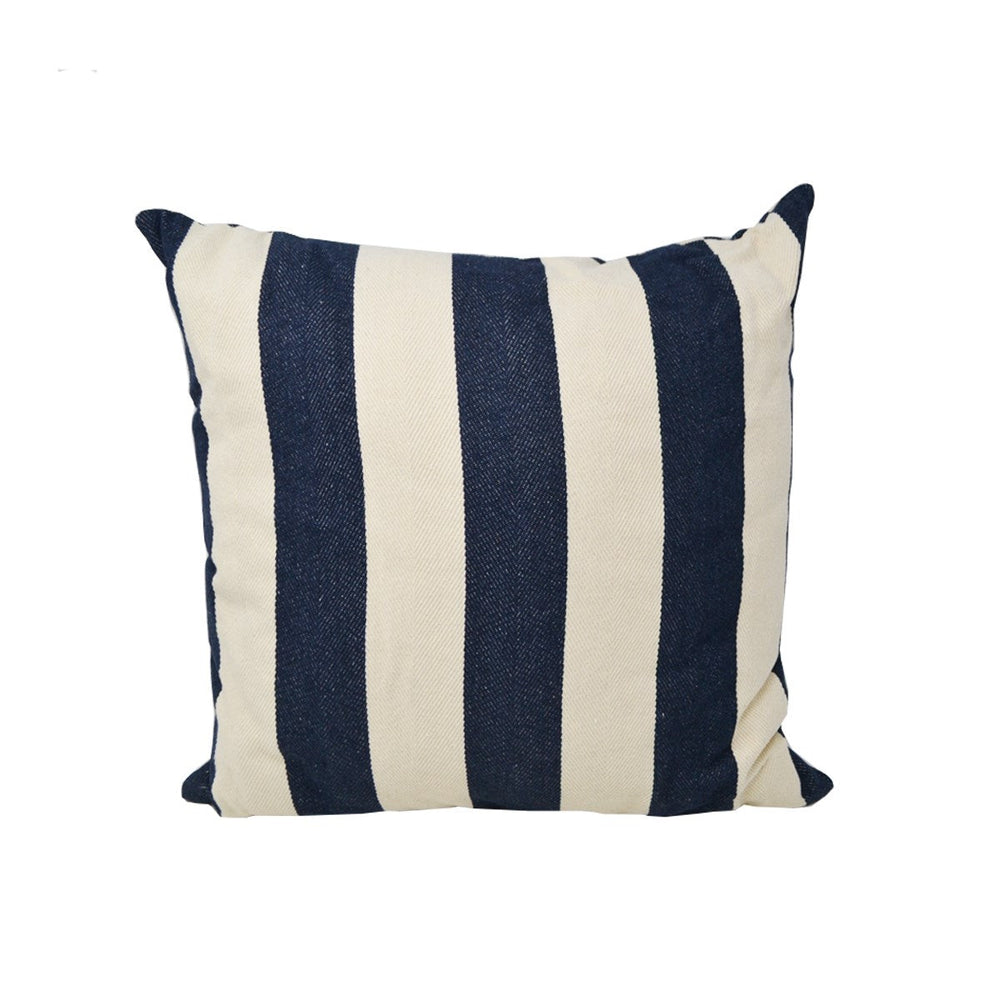 Coussin 18 po x 18 po rayé marine et blanc