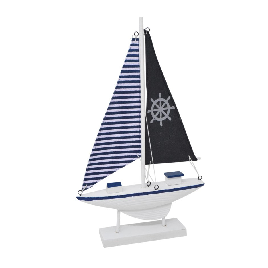 Voilier nautique 9 po x 2 po x 15 po blanc et marine