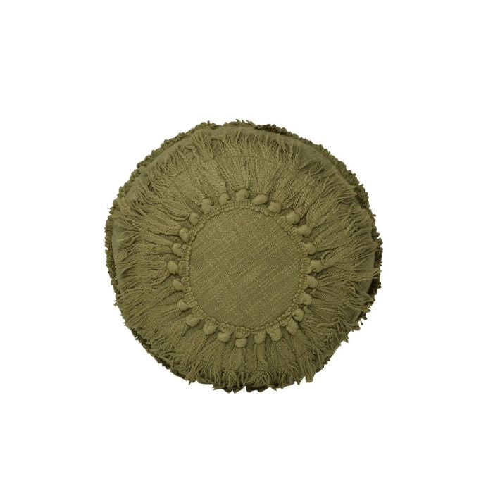 Coussin rond 15 po boho vert