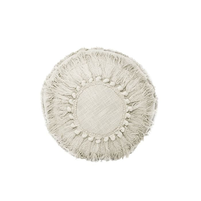 Coussin rond 15 po boho blanc