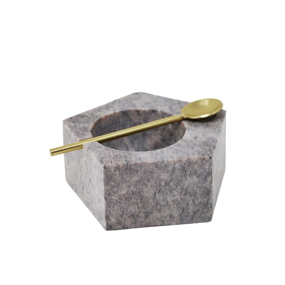 Bol en pierre naturelle 4 po x 3 po pour sel avec cuillère couleur or