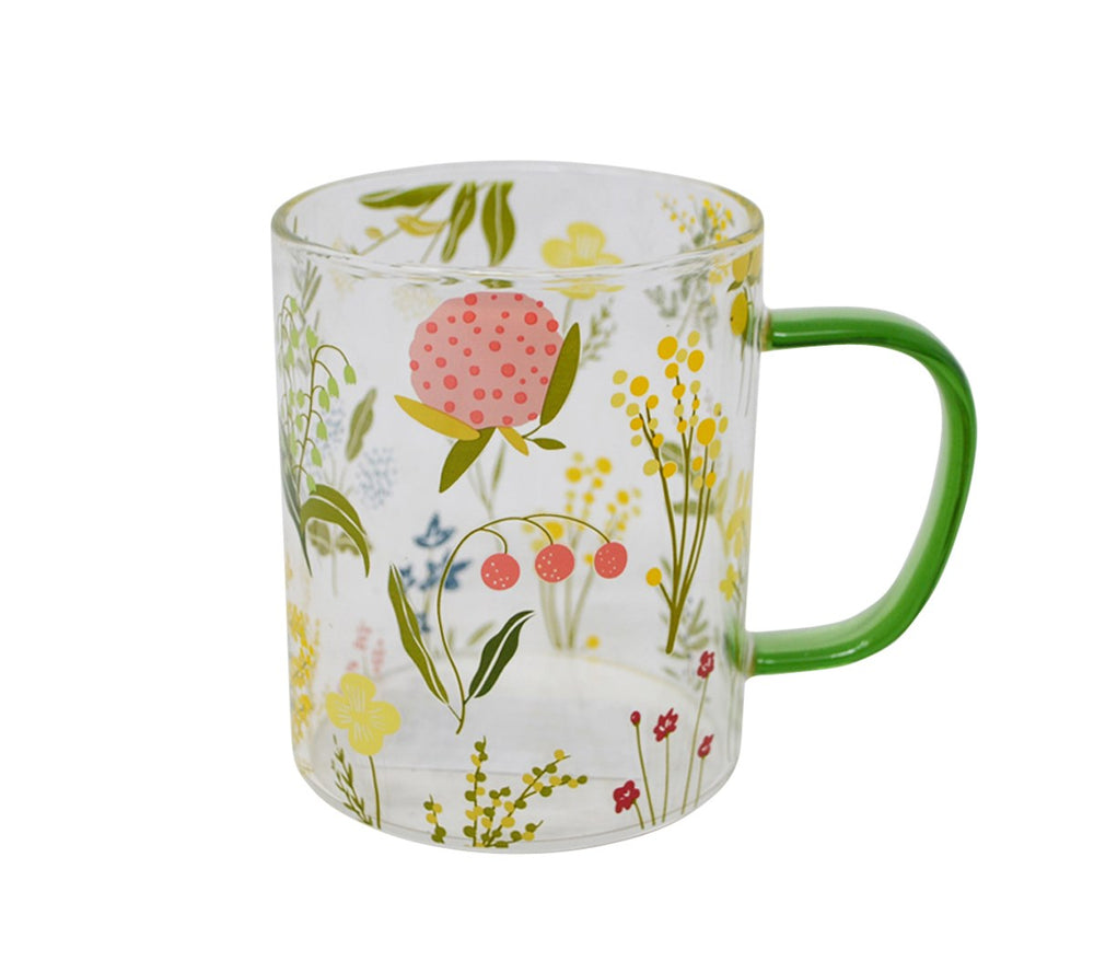 Tasse 14 oz en verre clair à motif de pâquerettes