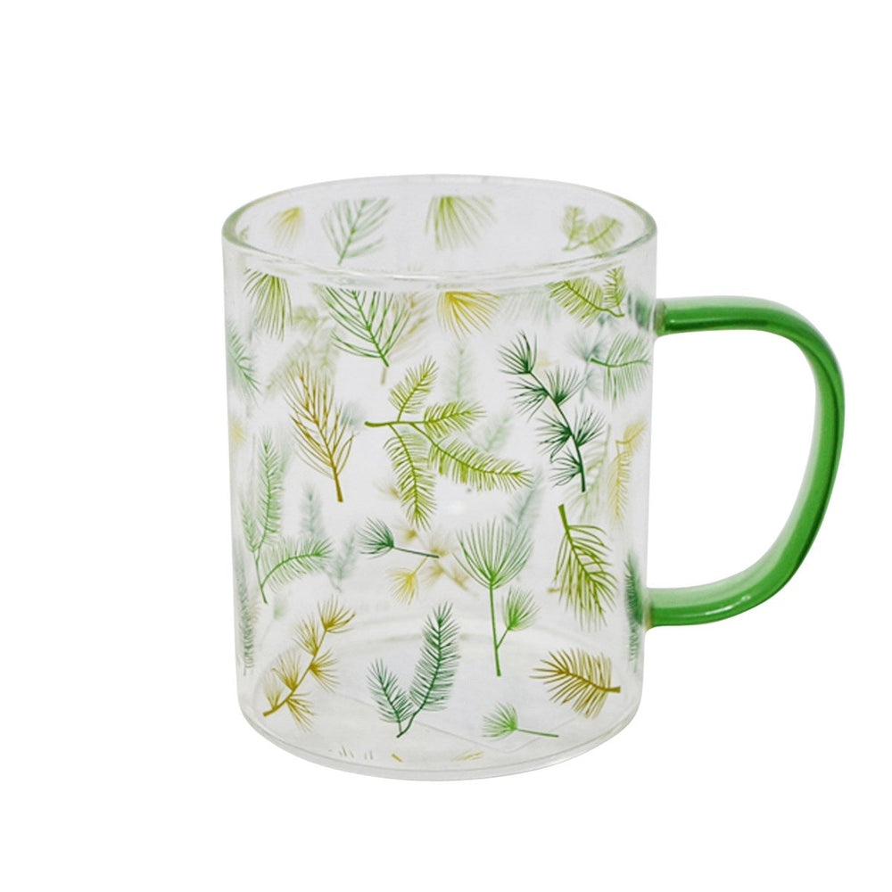 Tasse 14 oz en verre clair à motif de sapinage vert