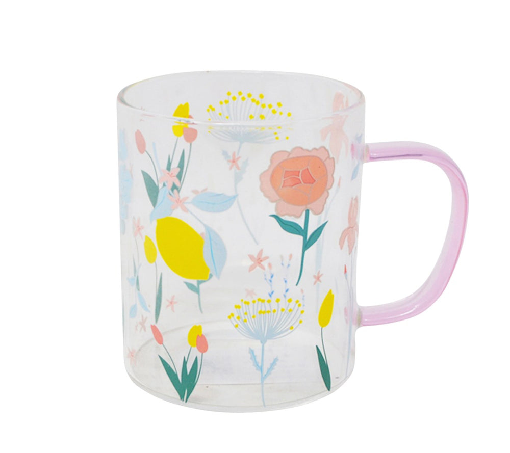 Tasse 14 oz en verre clair à motif de plantes aquatiques