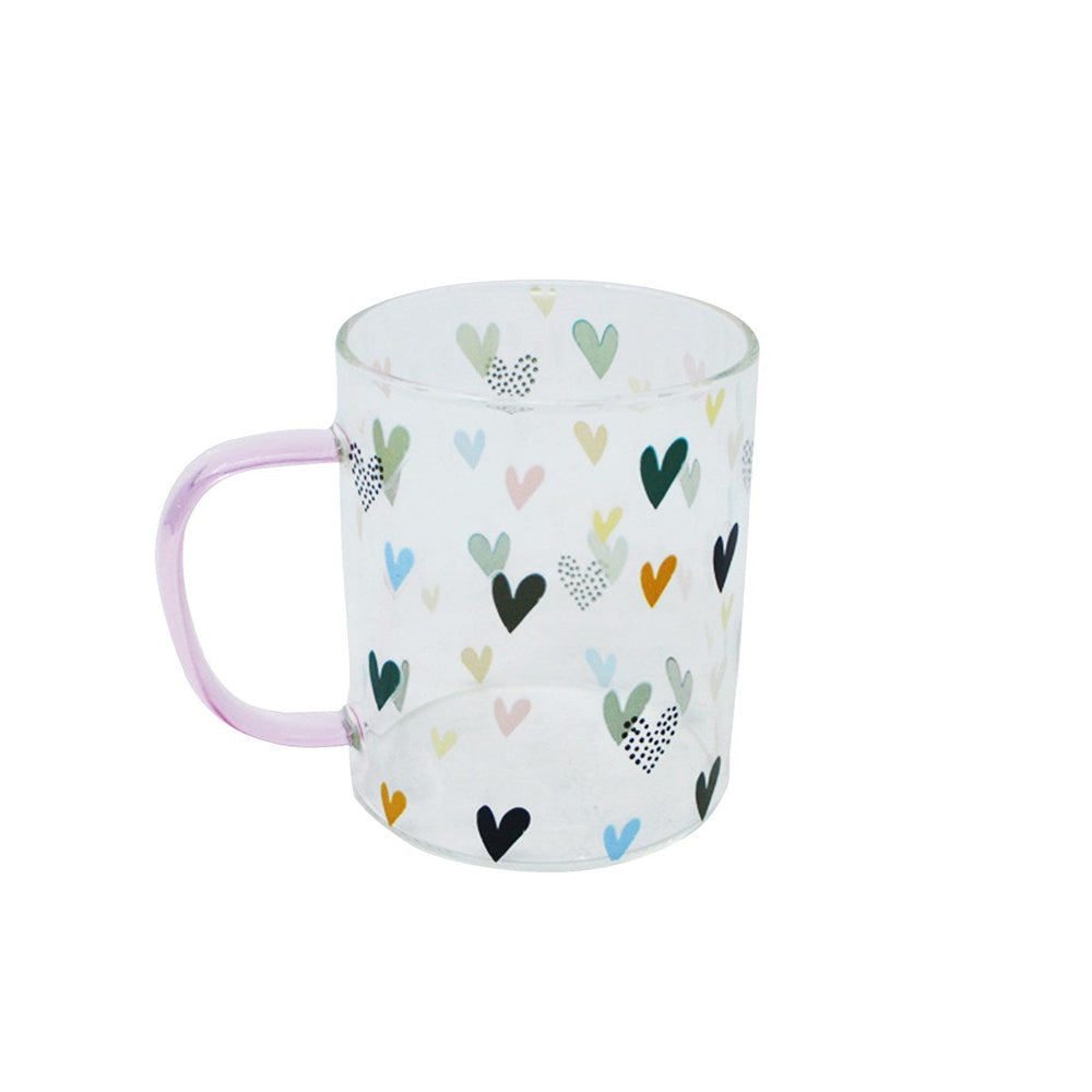 Tasse 14 oz en verre clair à motif de coeurs colorés