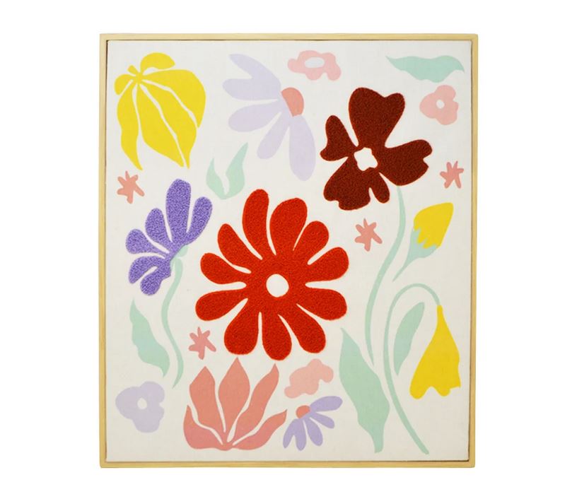 Cadre photo 55 cm x 45 cm x 2,5 cm fleurs colorées en tissu