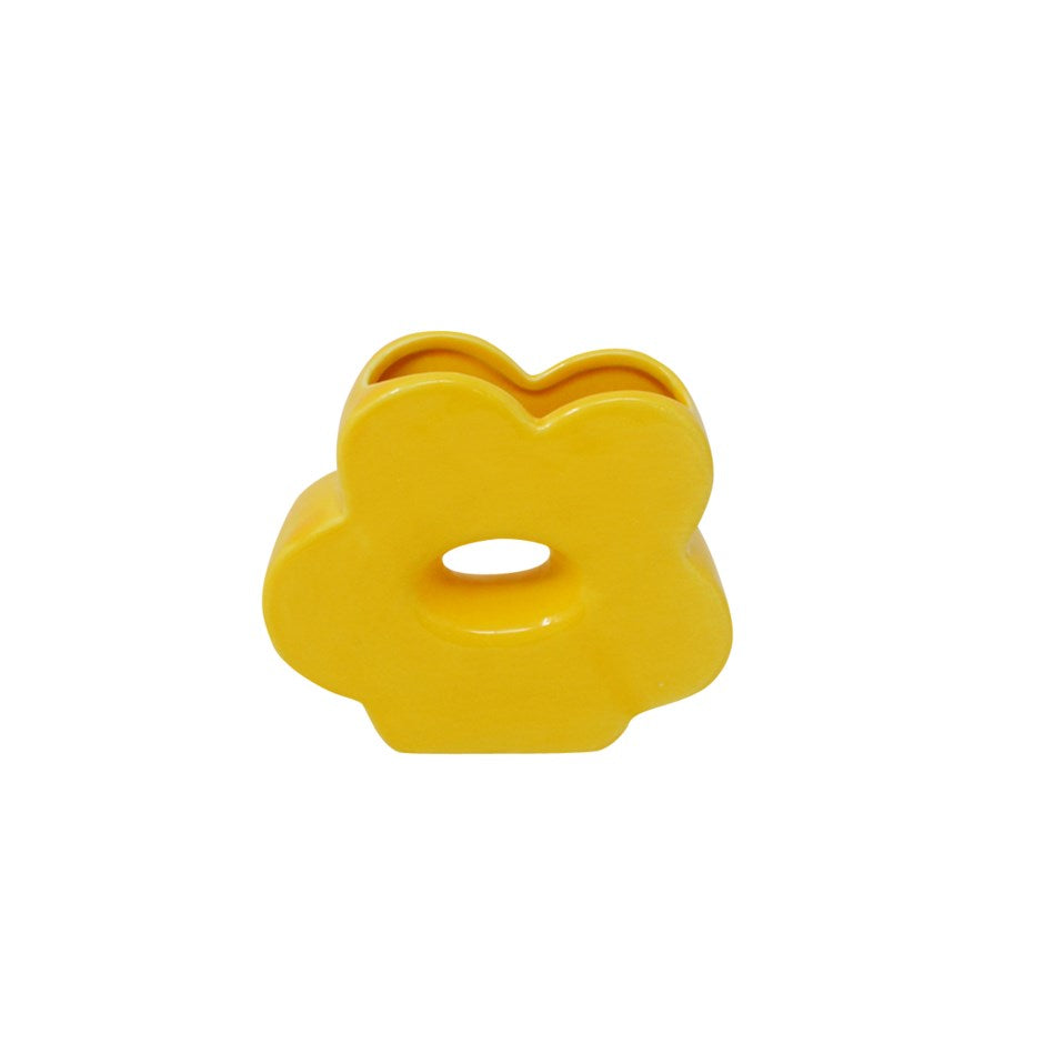 Vase 5,5 po x 5,5 po x 6,5 po en forme de fleur jaune