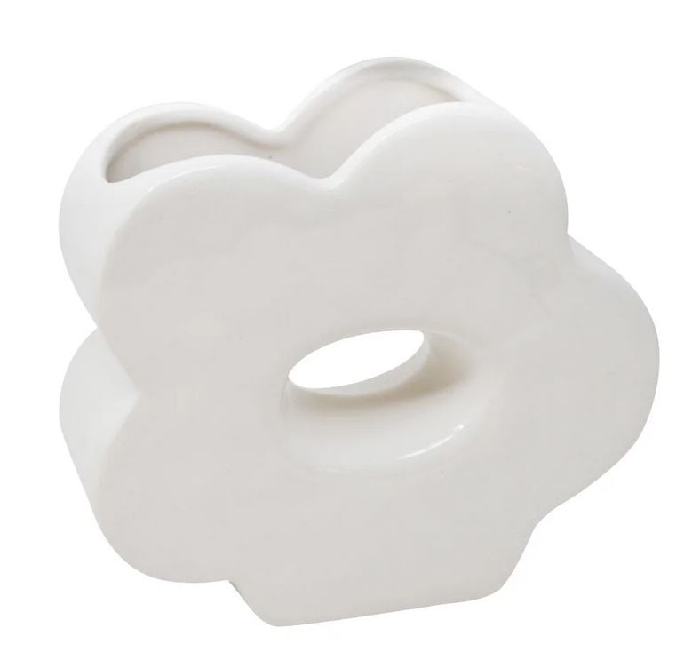 Vase 17,5 cm x 6 cm x 16 cm forme de fleur blanche