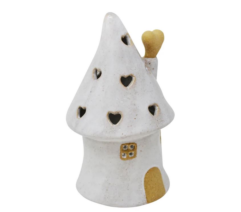 Bougeoir maison en champignon et toit de cœur 3,75 po x 3,75 po x 6,25 po