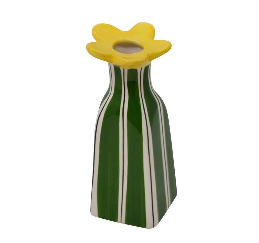 Vase 6 cm x 6 cm x 15 cm vert avec marguerite jaune