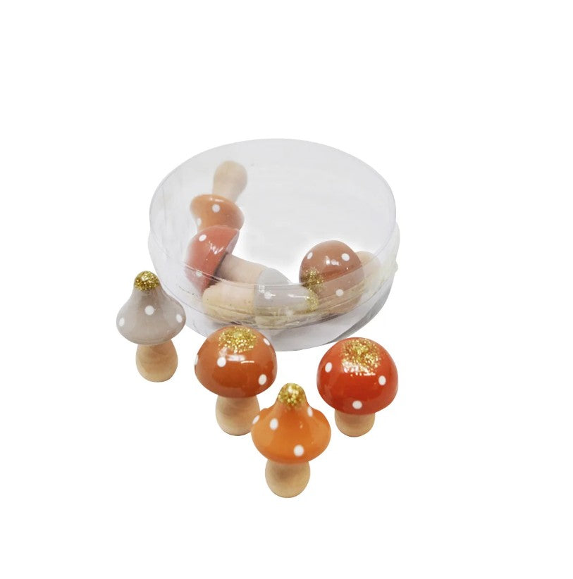 Ensemble de 8 champignons décoratifs 4 po en bois lustré