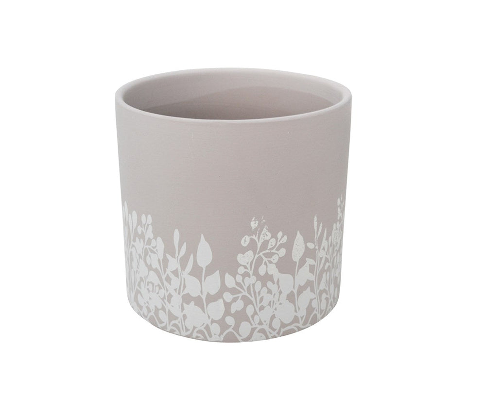 Cache-pot 6 po x 4,5 po beige avec motifs de fleurs des champs blanches