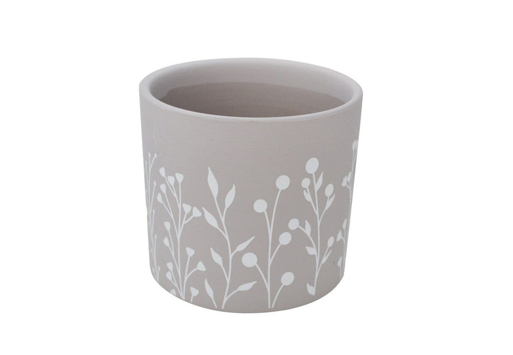 Cache-pot 5 po x 4,5 po beige avec motifs d'herbes blanches