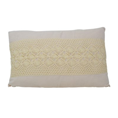 Coussin 12 po x 20 po blanc avec dentelle beige