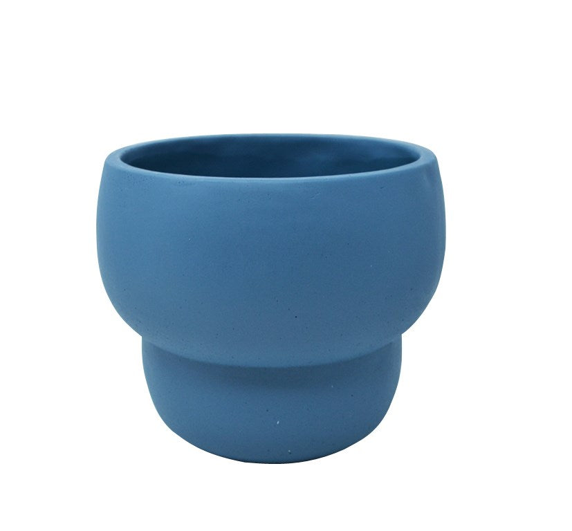 Cache-pot 9 po de forme arrondie et rebord épais bleu