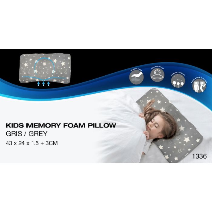 Oreiller pour enfant 10 po x 17 po en mousse mémoire gris