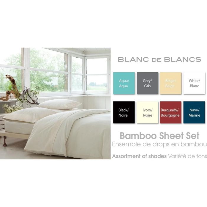Ensemble de draps (100% rayonne de bambou) double 350 fils blanc