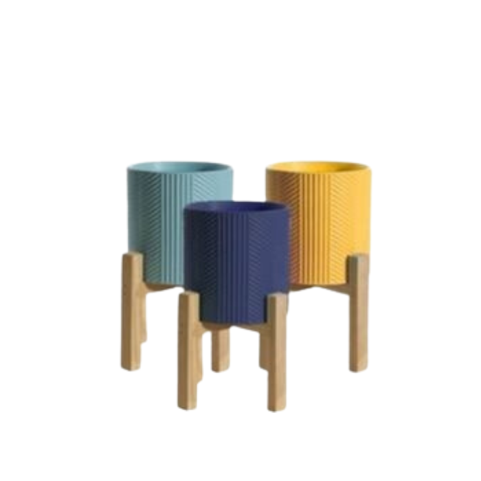 Cache-pot en céramique sur socle en bois 13 po x 13 po