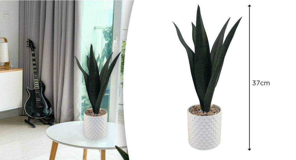 Plante artificielle 14 po dans un pot en céramique blanc texturé