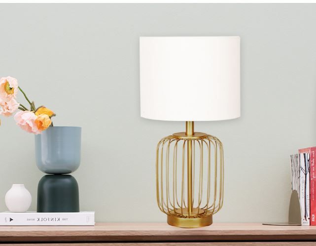 Lampe de table 19 po base or avec et abat-jour blanc