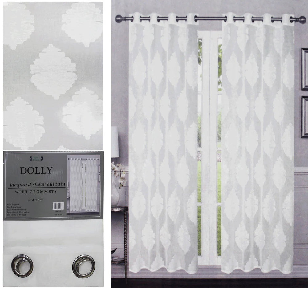 Rideau Dolly 54 po x 96 po en jacquard blanc