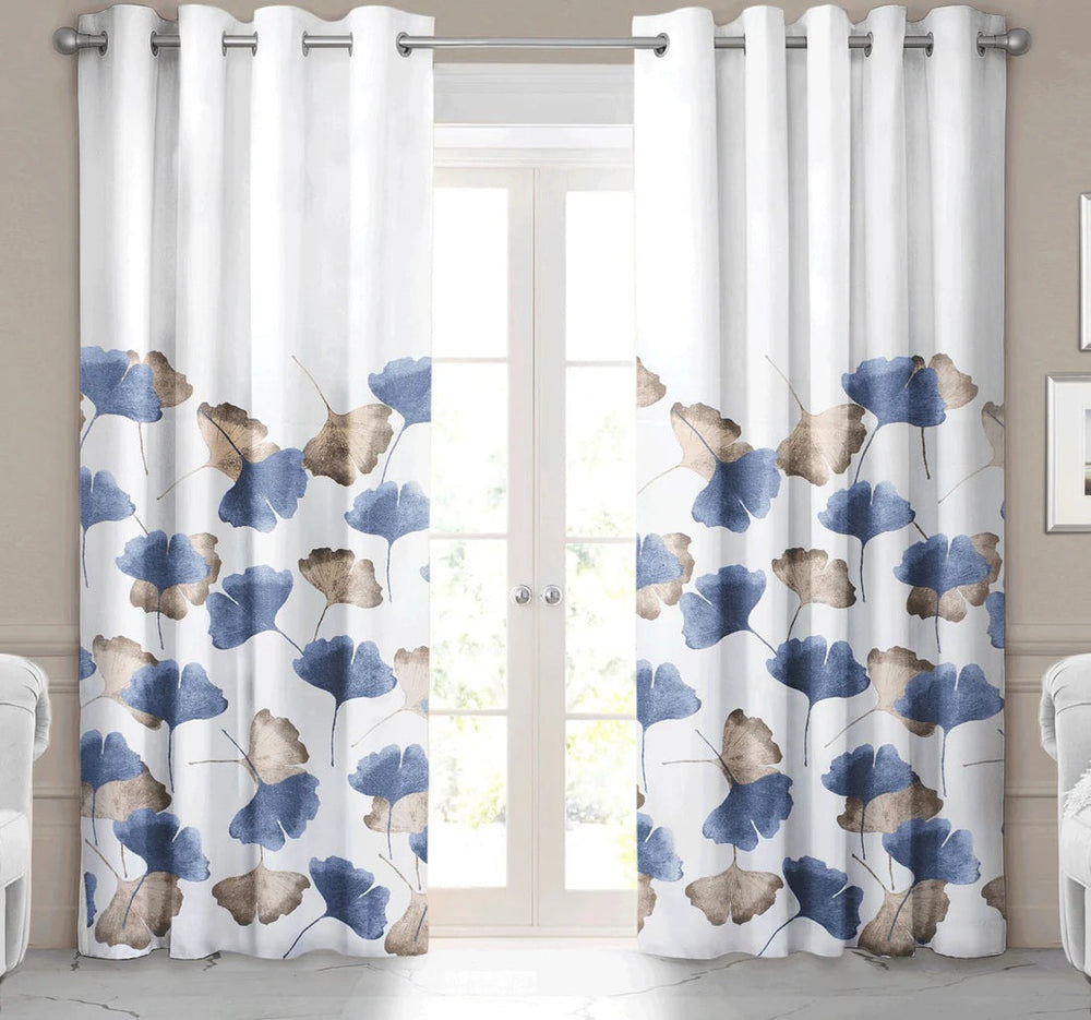 Rideau occultant Tracy 54 po x 96 po blanc avec motif bleu