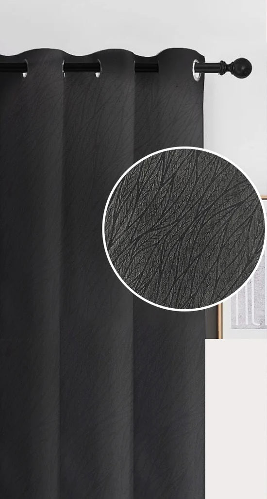 Rideau occultant Gem 52 po x 90 po noir texturé avec motif de feuilles